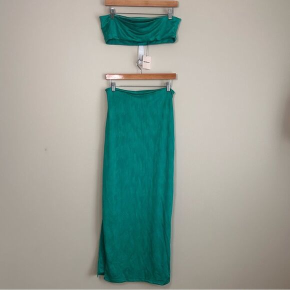 Revolve Superdown Teal Green Karolyna Maxi Slit Skirt Set Size Large - Picture 11 of 12